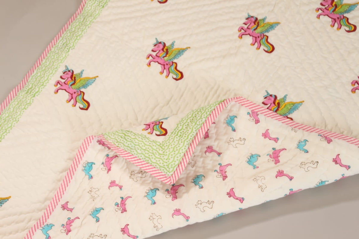 Rainbow Unicorn Dreams Reversible Baby Quilt | 0-4 years