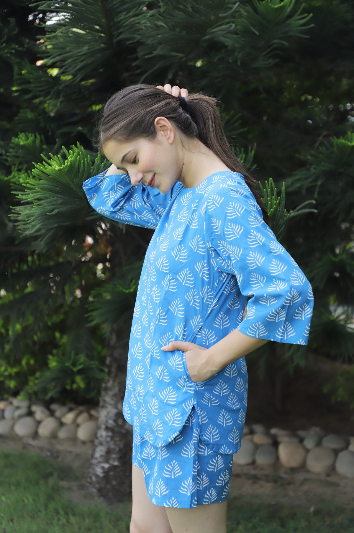 Love In A Mist Hand Block Cotton Kurta Shorts