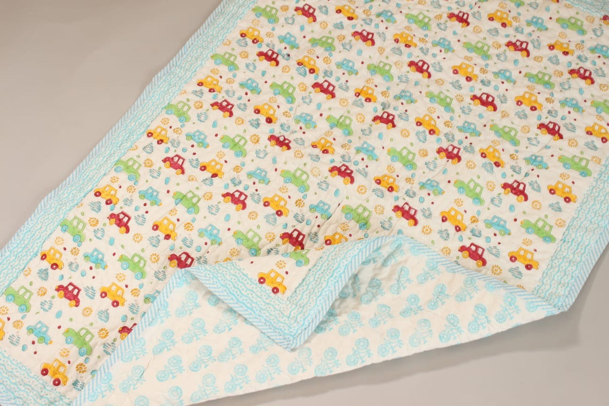🚗 Little Wheels Reversible Baby Quilt | Mul cotton | 0-4 years