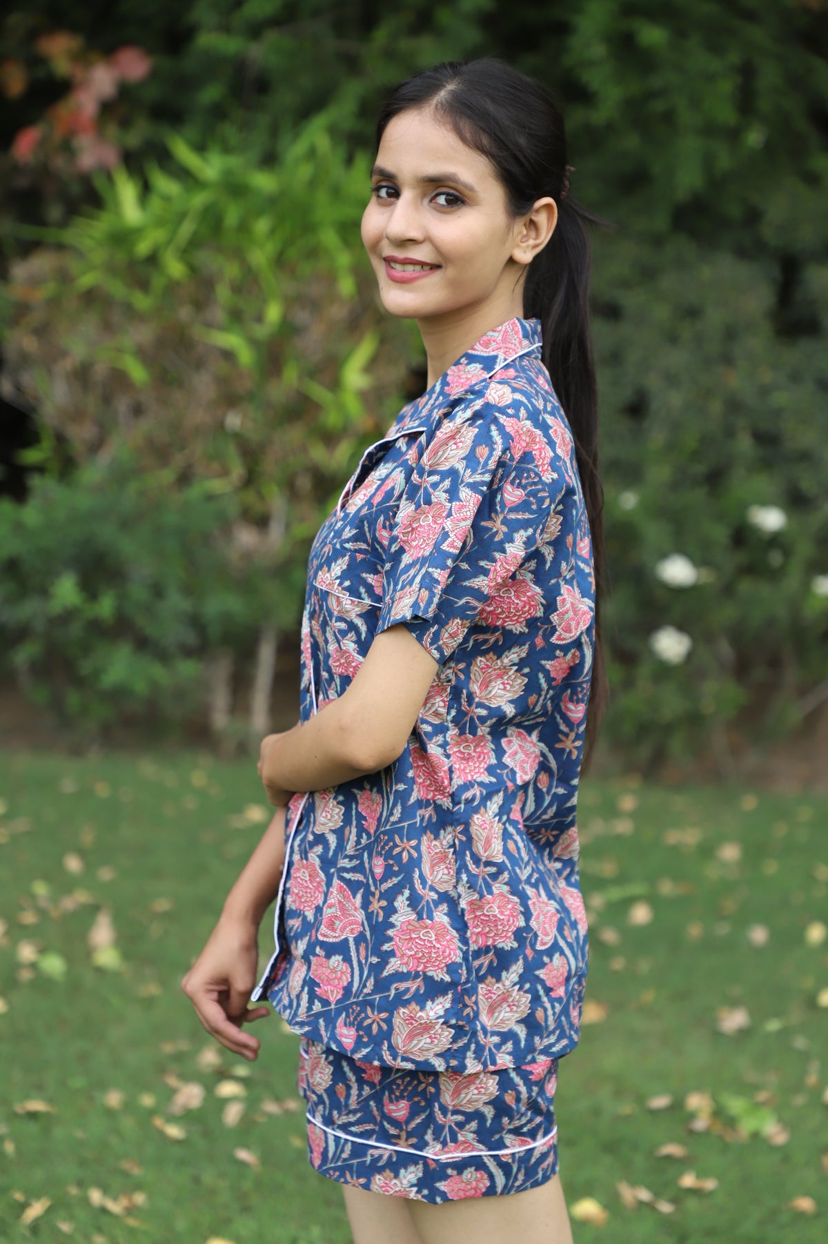 Playful Hand Block Printed Cotton Night Suit Short Set